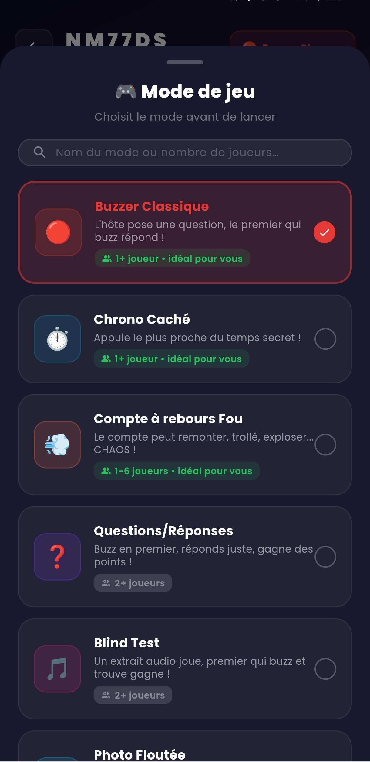 Écran du mini-jeu Clicker dans Buzzer